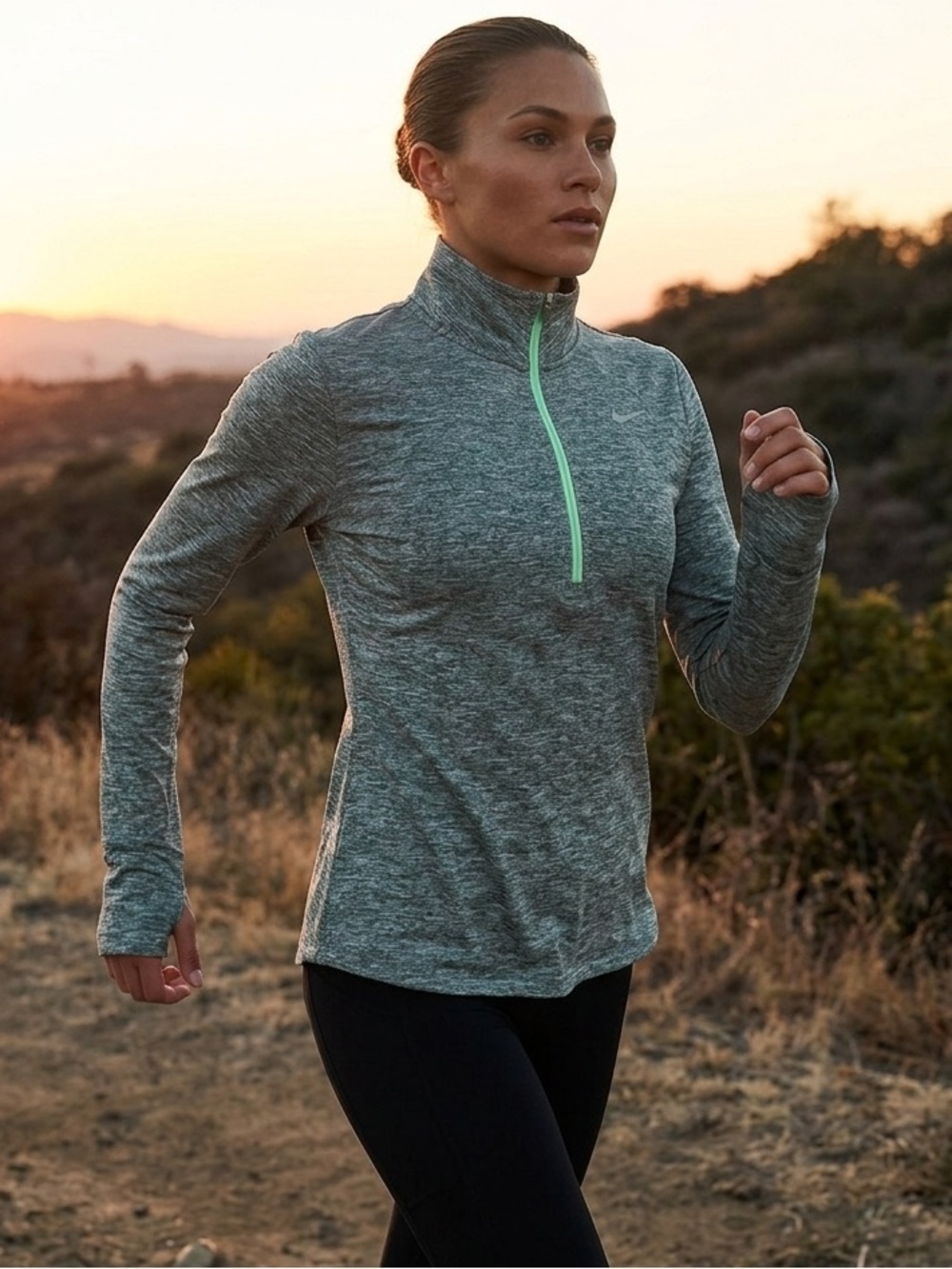NIKE Dri-FIT Element 1/4 Zip Running Pullover Gorpcore Heather Green Space Dye S
